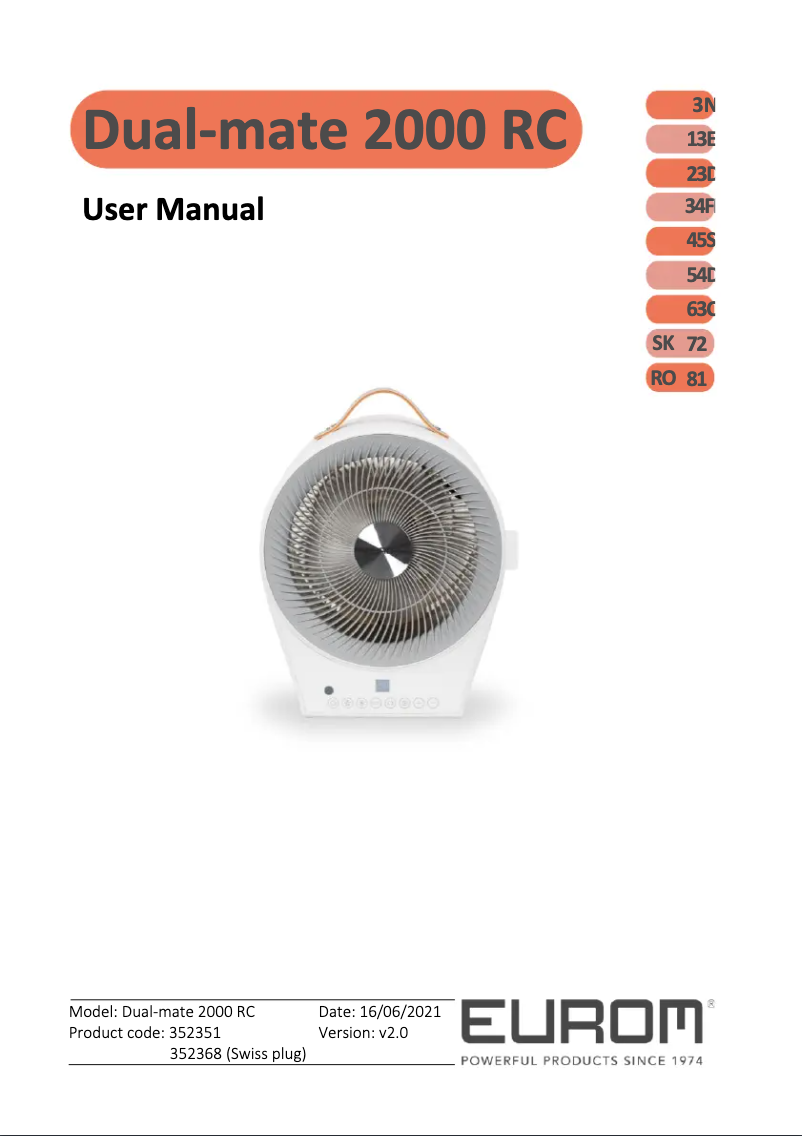 Page n°1 - Manuel utilisateur Eurom Dual-mate 2000 RC