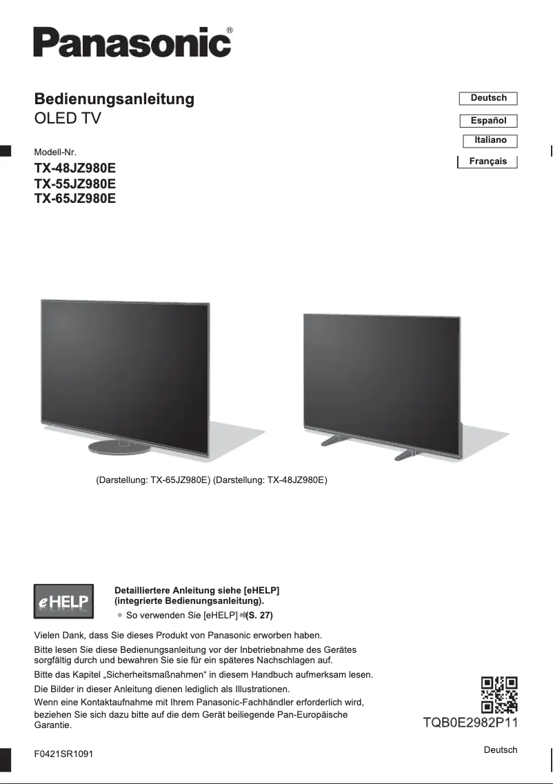 Página 1 del manual Guía de inicio rápido Panasonic TX-65JZ980E