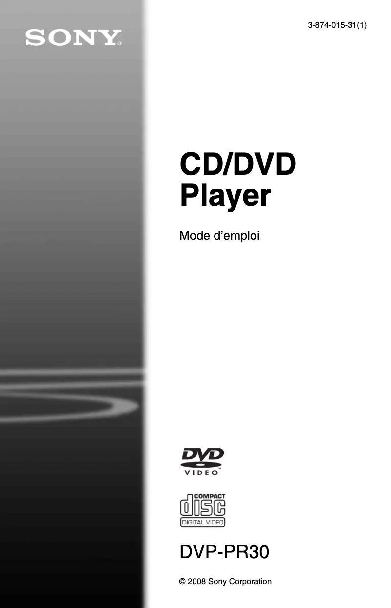 Page n°1 - Manuel utilisateur Sony DVP-PR30