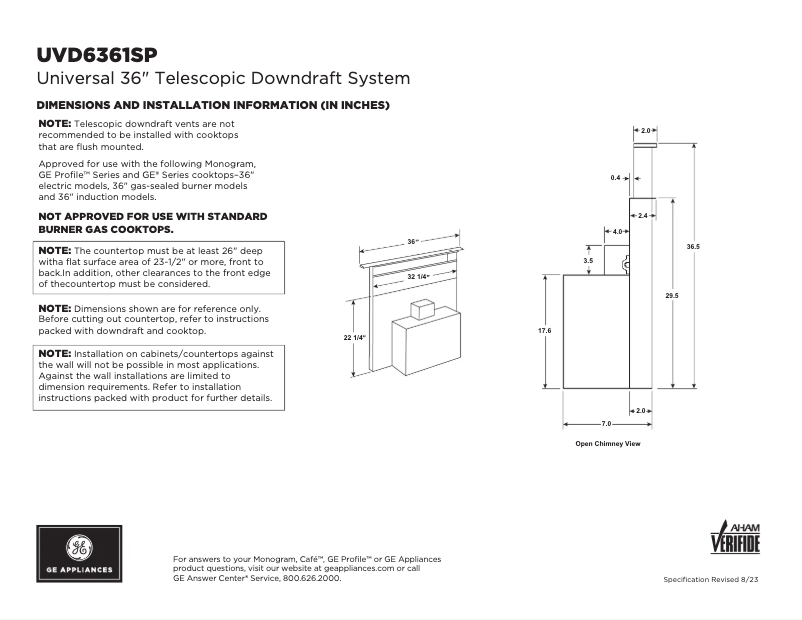 Page 1 de la notice Fiche technique Monogram UVD6361SPSS