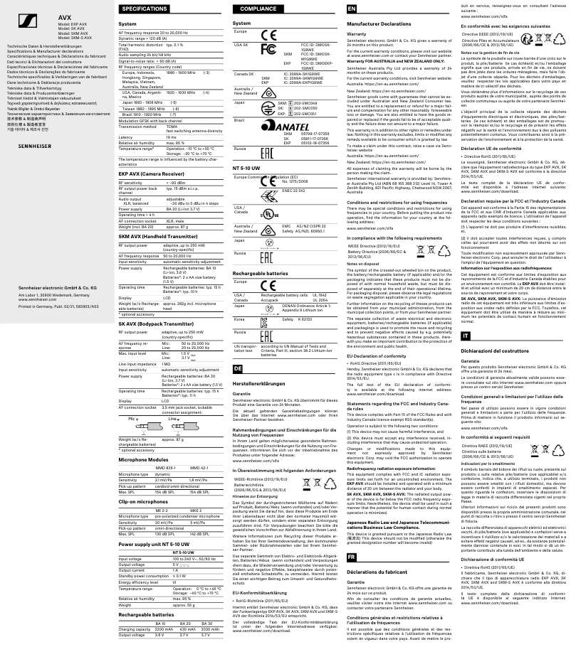 Page n°1 - Fiche technique Sennheiser SKM AVX-835S