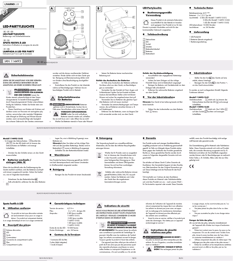 Page 1 de la notice Manuel utilisateur Livarno Lux IAN 91221