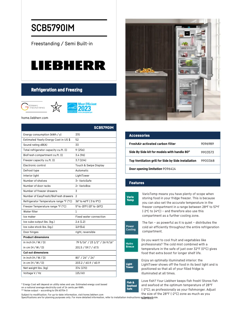 Page n°1 - Fiche technique Liebherr SCB5790IM