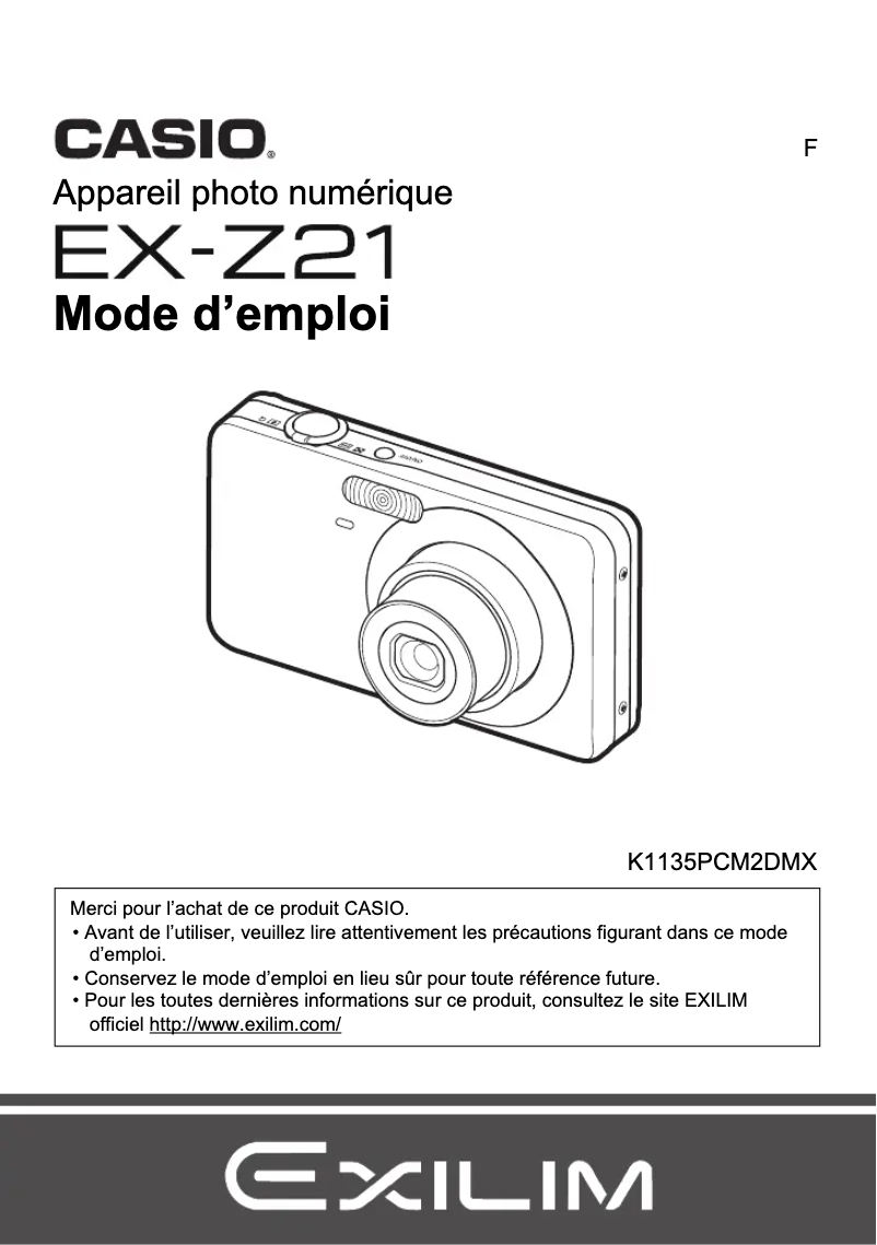 Image de la première page du manuel de l'appareil Exilim EX-Z21
