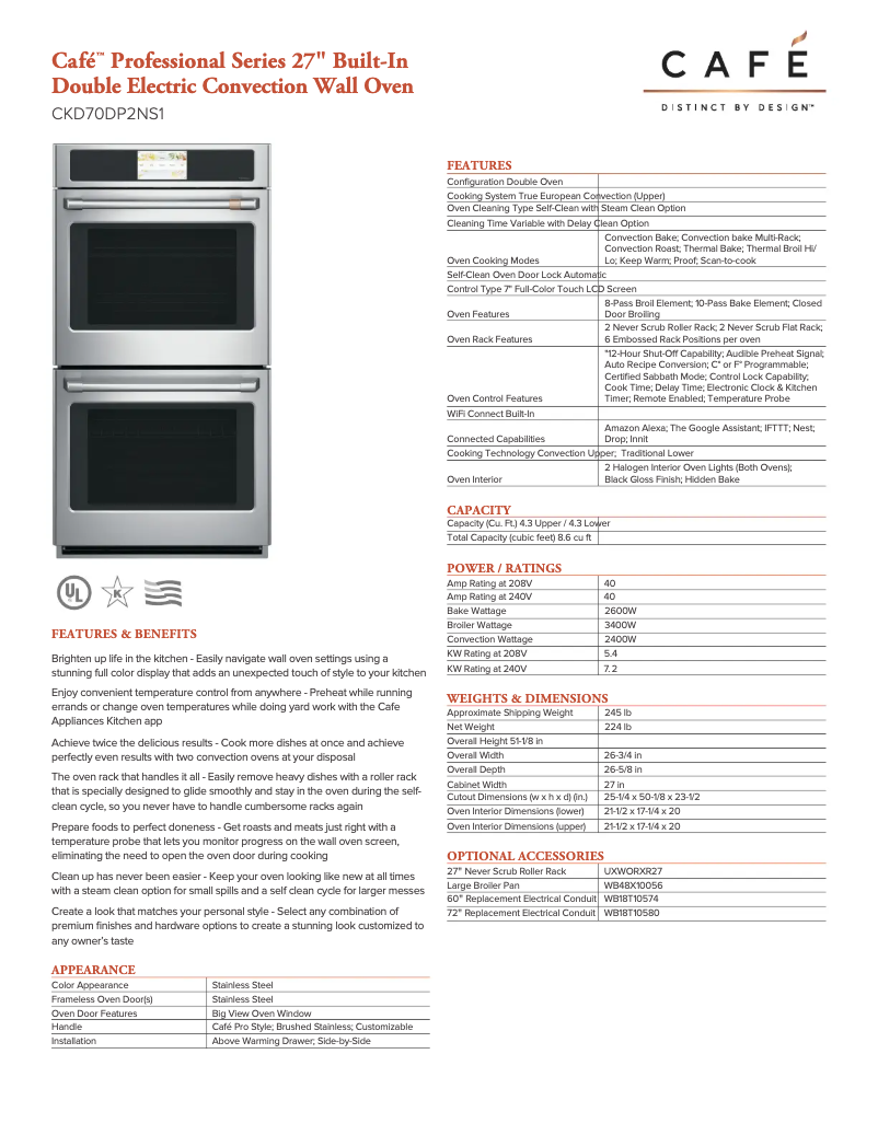 Page 1 de la notice Fiche technique GE CKD70DP2NS1