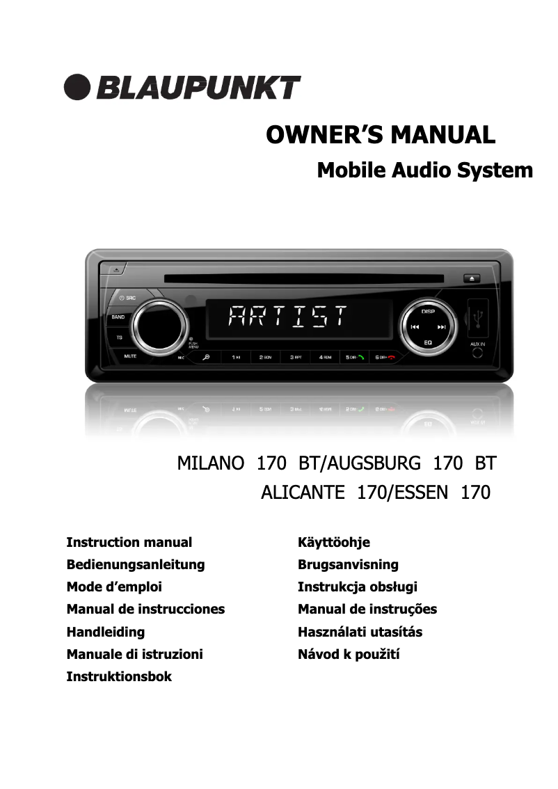 Page n°1 - Manuel utilisateur Blaupunkt Milano 170 BT