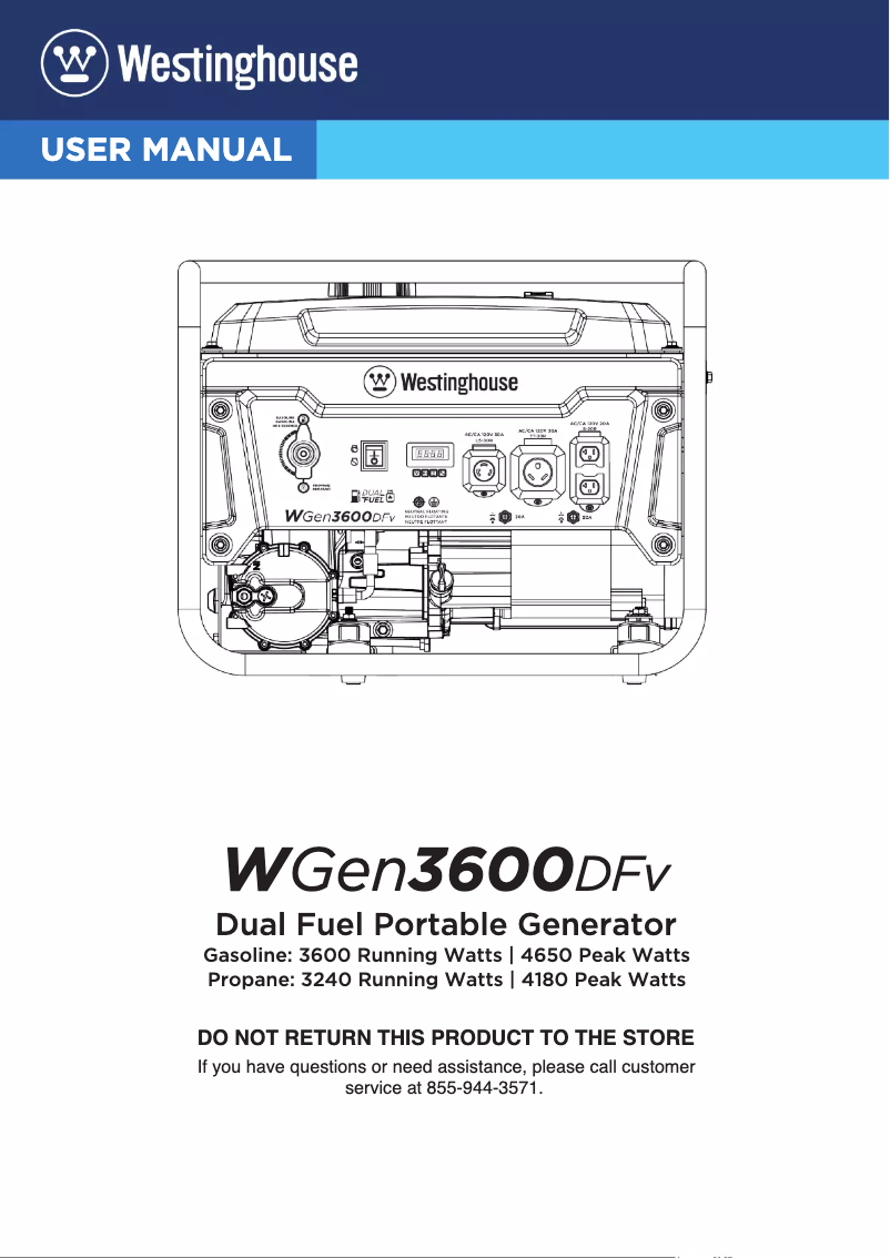 Page n°1 - Manuel utilisateur Westinghouse WGen3600DFv