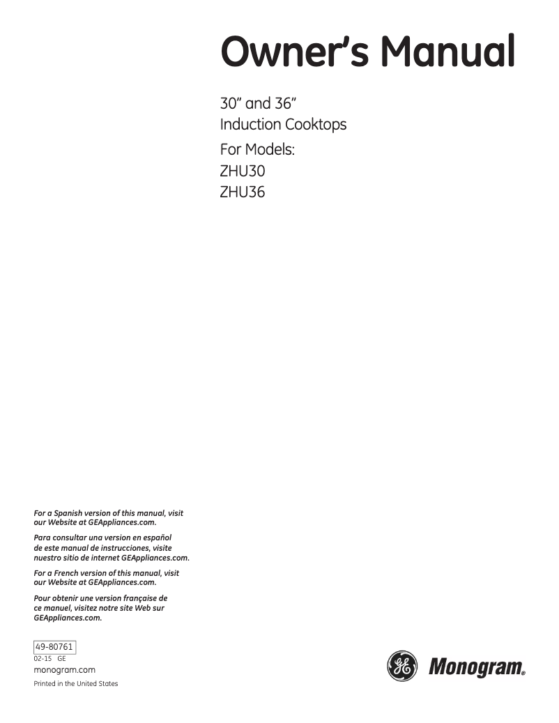 Image de la première page du manuel de l'appareil ZHU30RDJBB