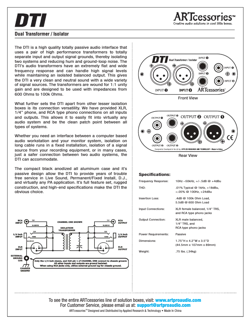 Page 1 de la notice Fiche technique ART DTI