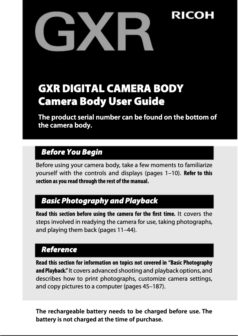 Image de la première page du manuel de l'appareil GXR