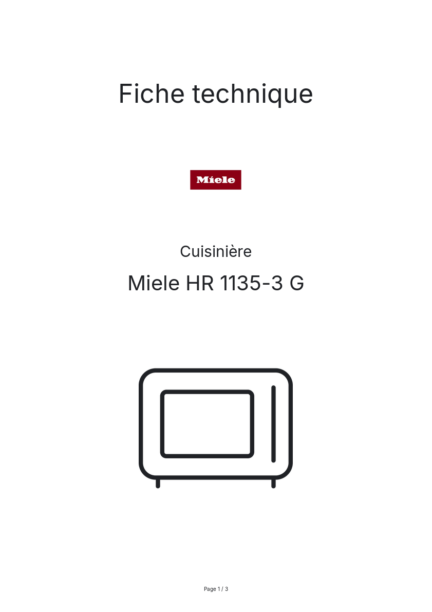 Page n°1 - Fiche technique Miele HR 1135-3 G