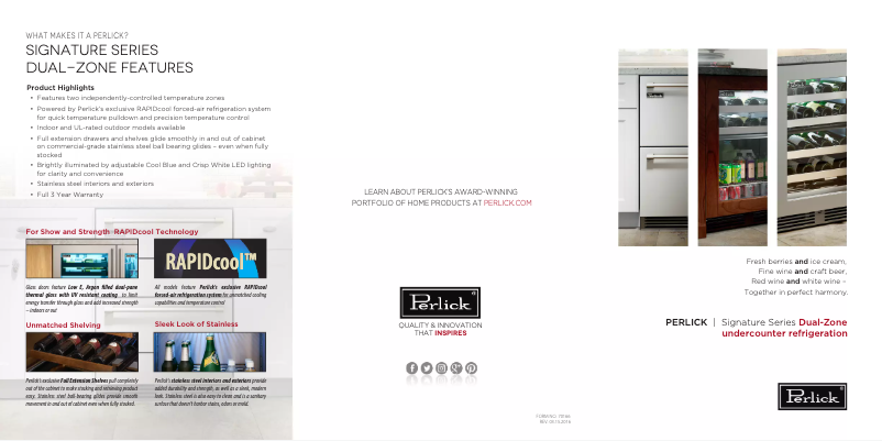 Page 1 de la notice Brochure Perlick HP24DS-3-3R