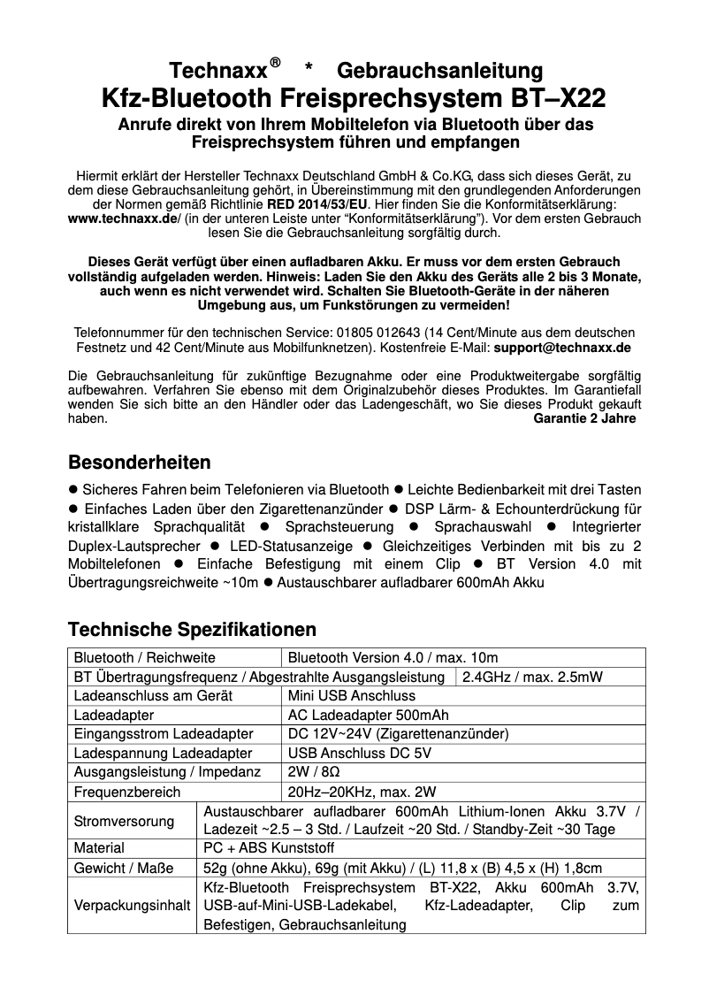 Image de la première page du manuel de l'appareil BT-X22