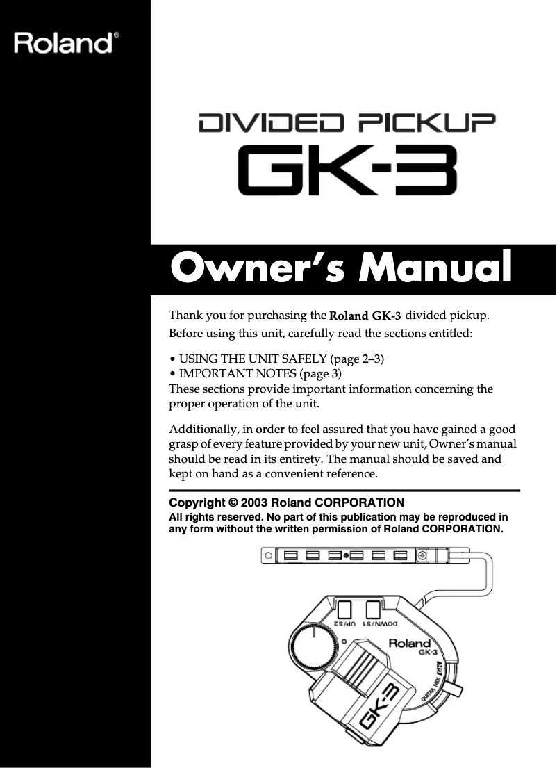 Página 1 del manual Manual de usuario Roland GK-3