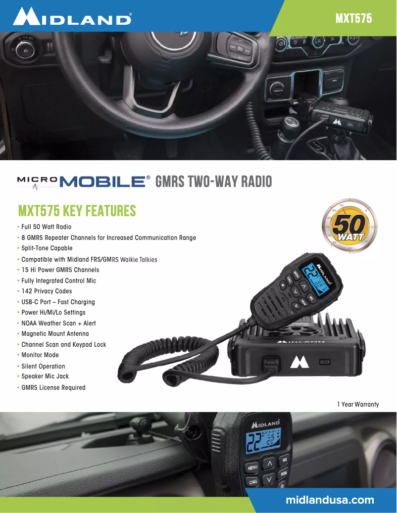 Page 1 de la notice Fiche technique Midland MicroMobile MXT575