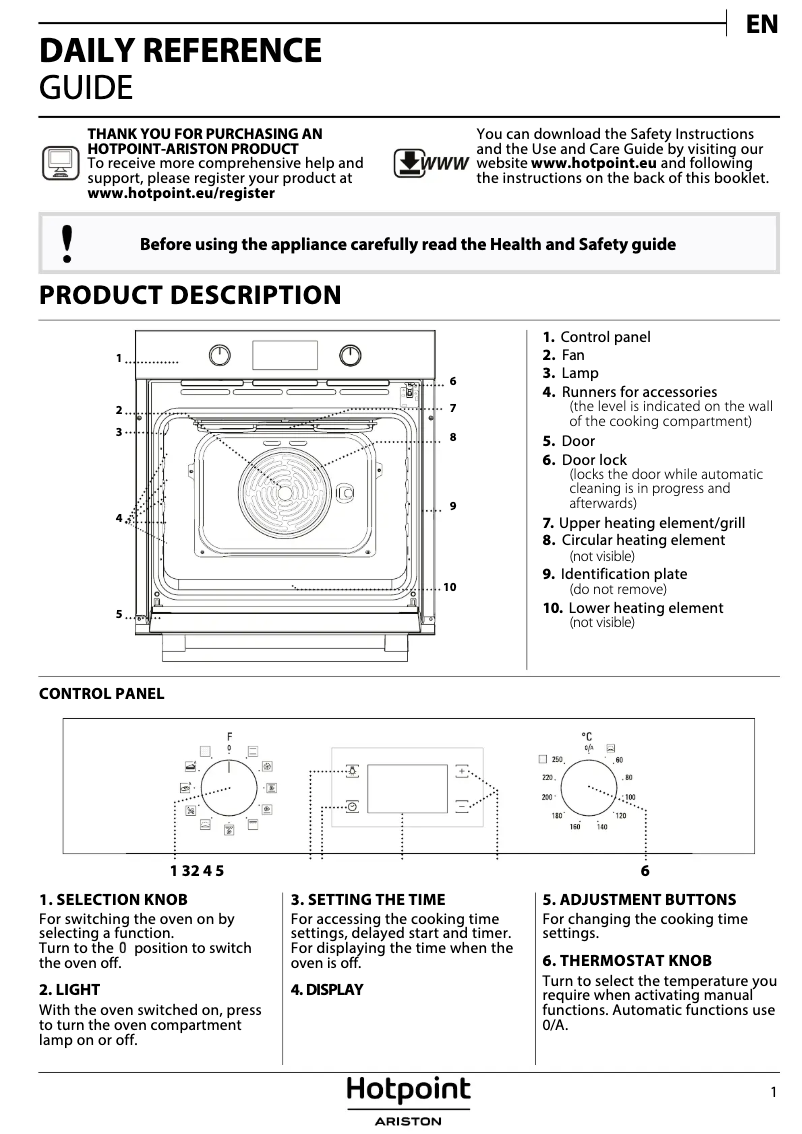 Page 1 de la notice Manuel utilisateur Hotpoint FA3 840 P IX HA