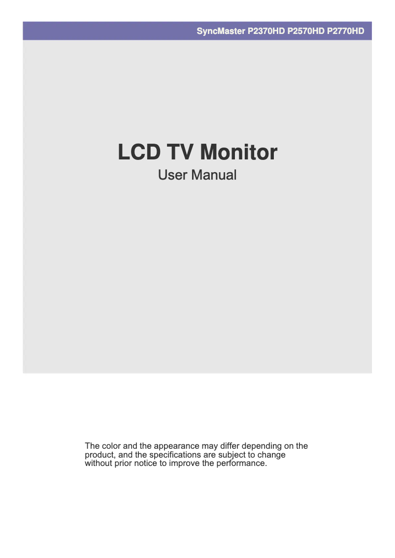 Image de la première page du manuel de l'appareil SyncMaster P2570HD