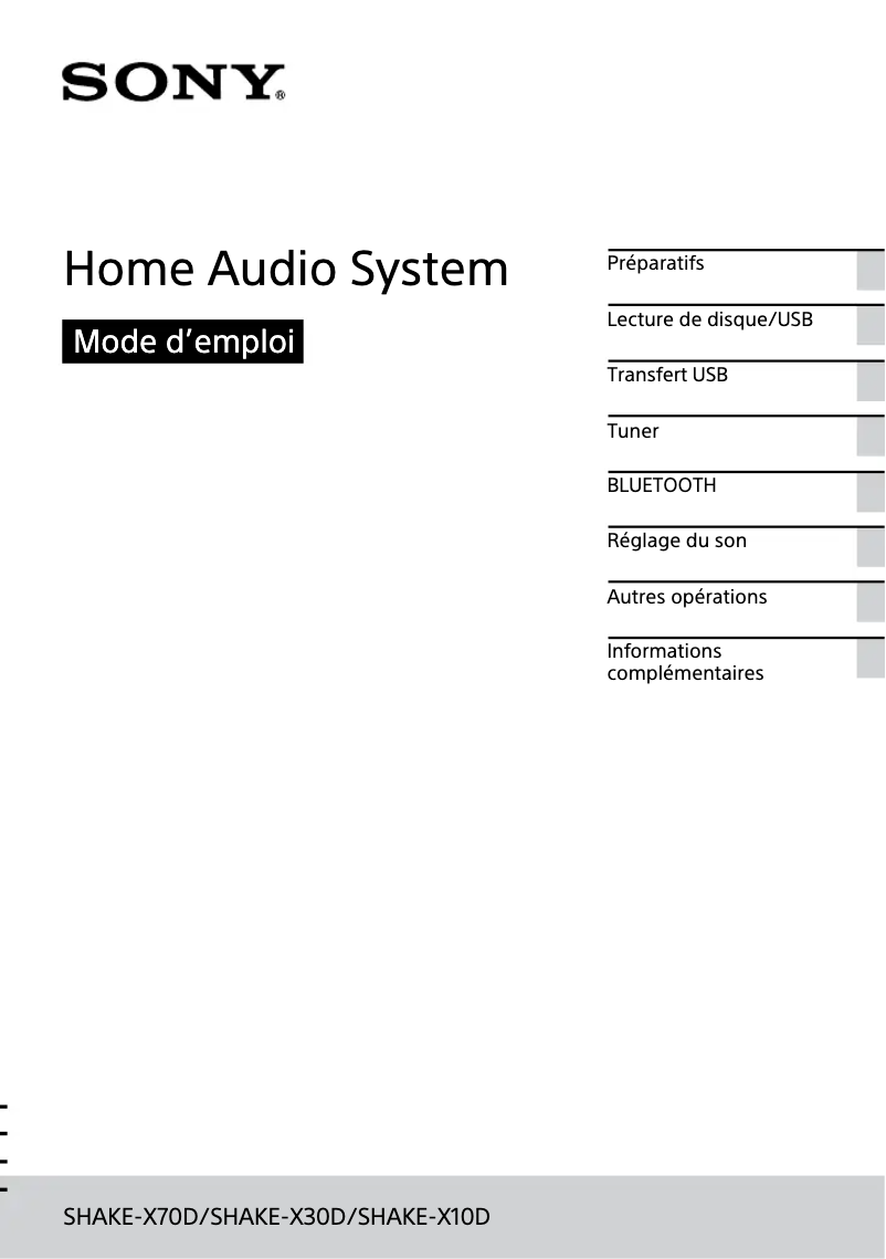 Page 1 de la notice Manuel utilisateur Sony SHAKE-X10D