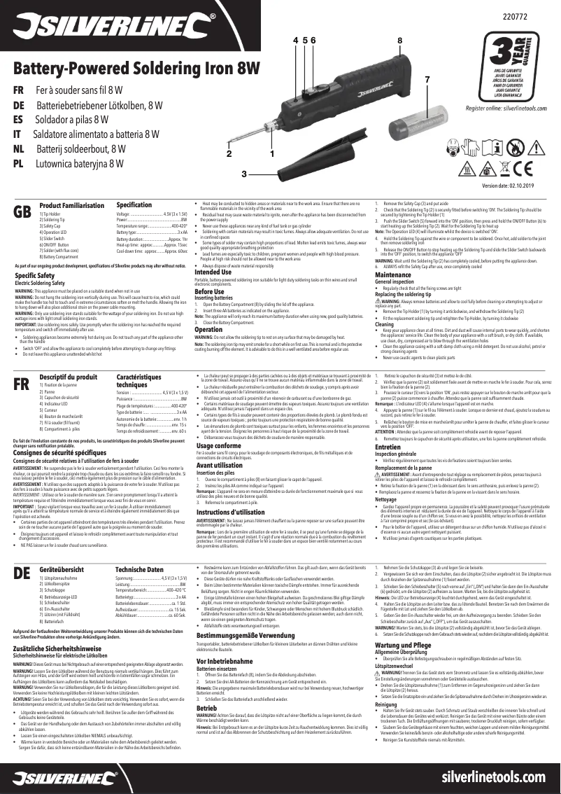 Page 1 de la notice Manuel utilisateur Silverline 220772