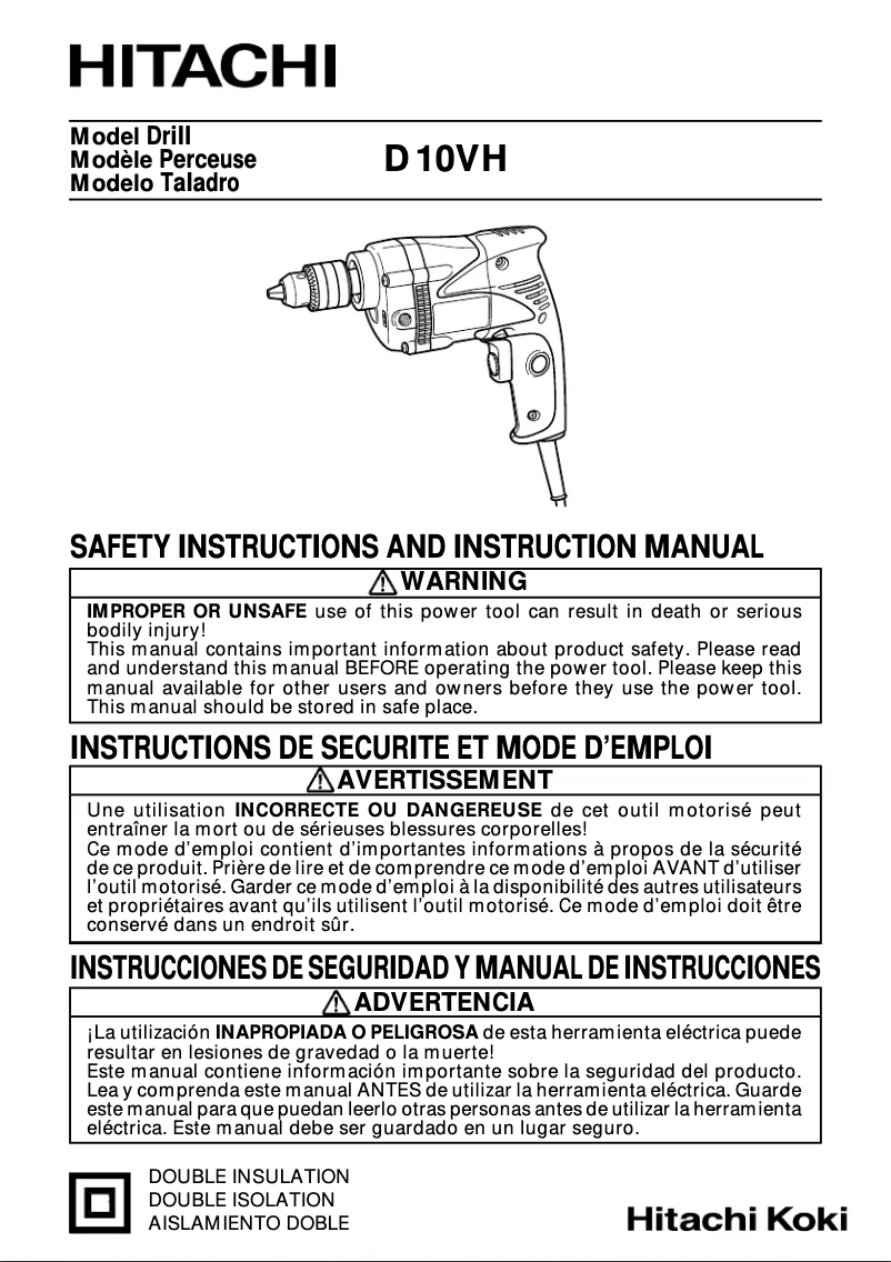 Page 1 de la notice Manuel utilisateur Hitachi D10VH