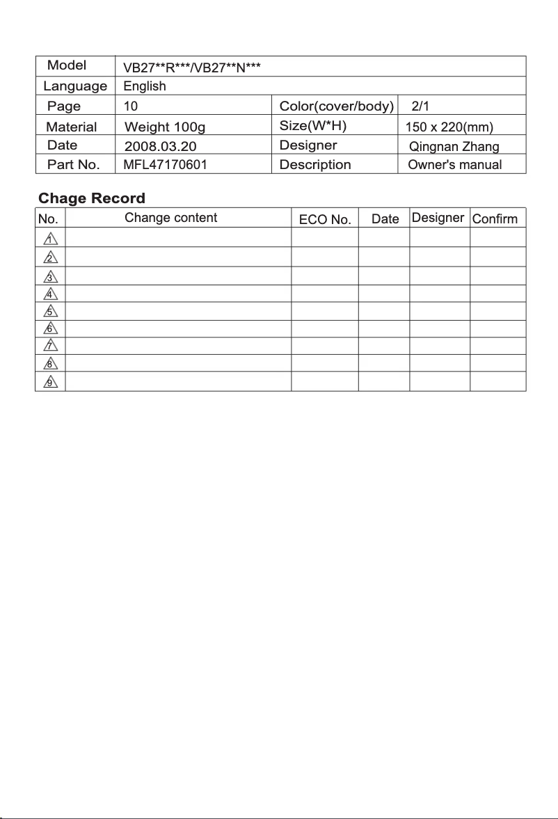 Page n°1 - Manuel utilisateur LG VB2717NRTR