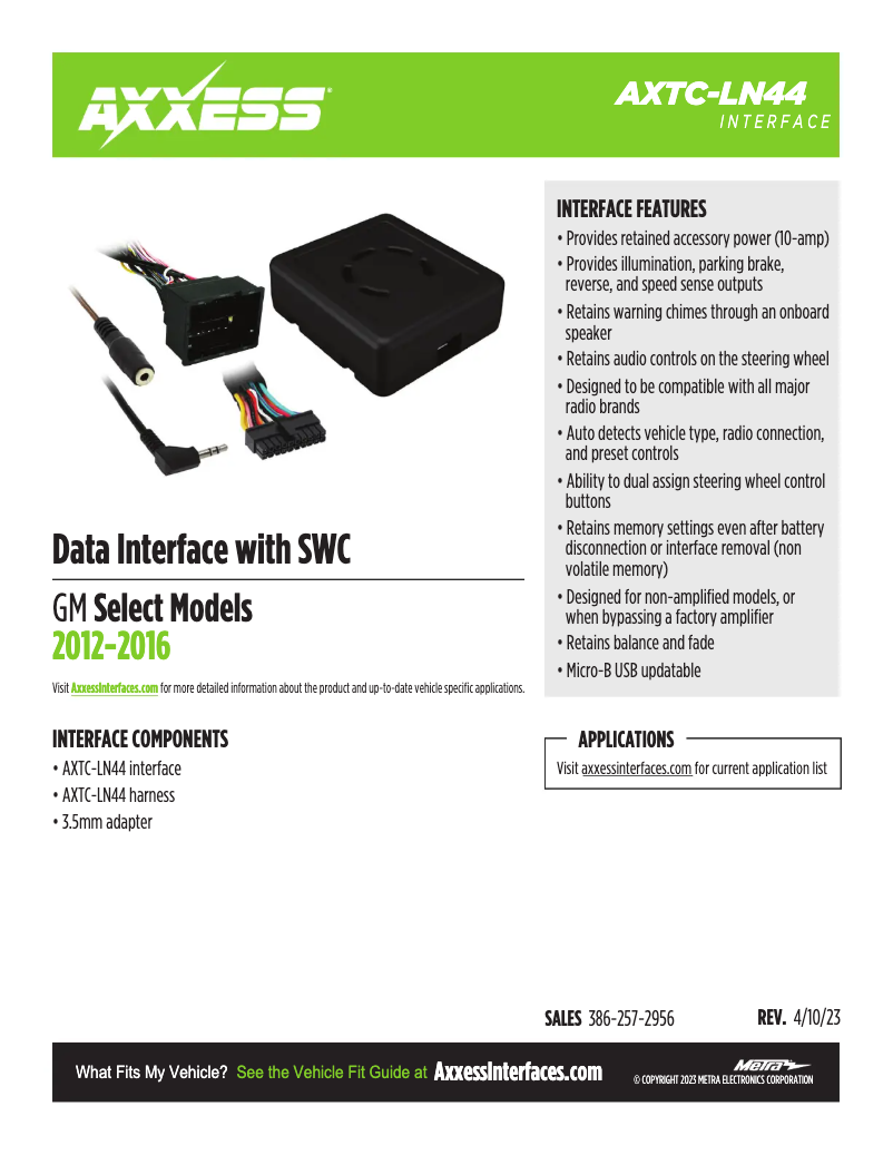 Page 1 de la notice Fiche technique AXESS AXTC-LN44