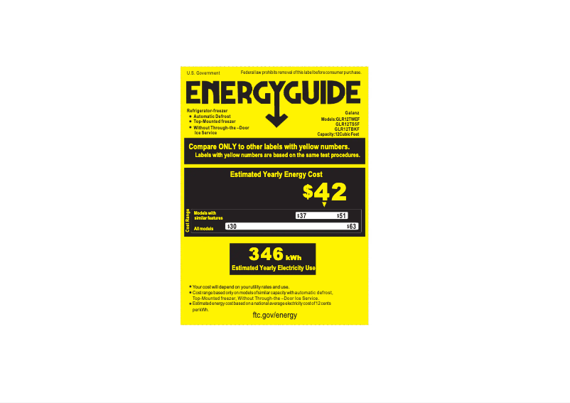 Page n°1 - Label énergétique Galanz GLR12TBKF