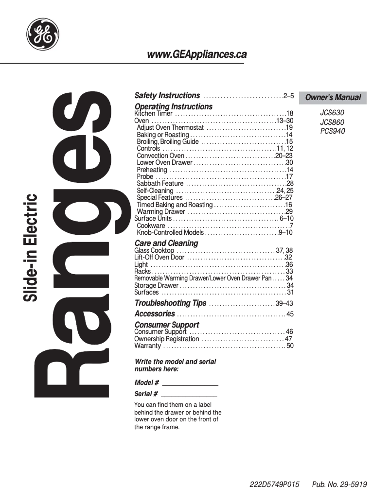 Page 1 de la notice Manuel utilisateur GE PCS940EJES
