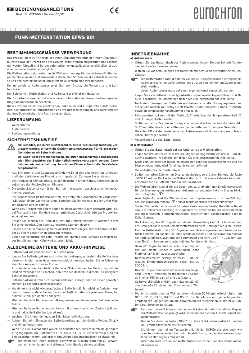 Page n°1 - Manuel utilisateur Eurochron EFWS 801