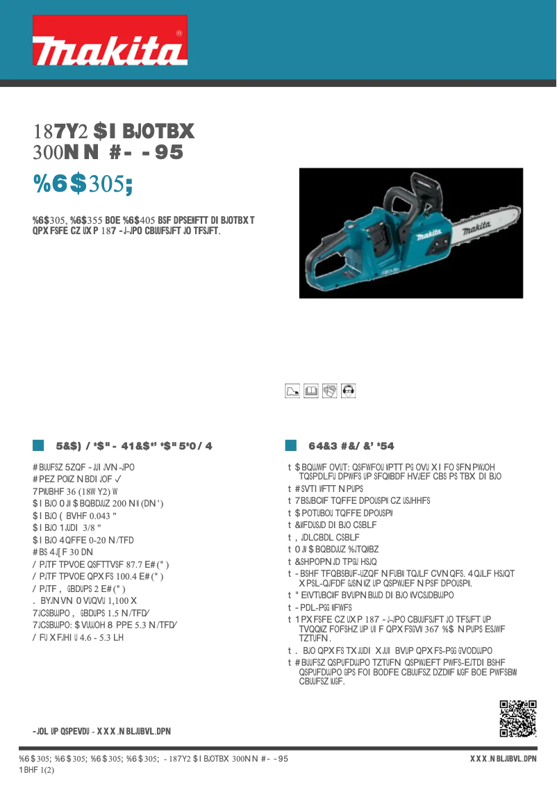 Page 1 de la notice Fiche technique Makita DUC305Z