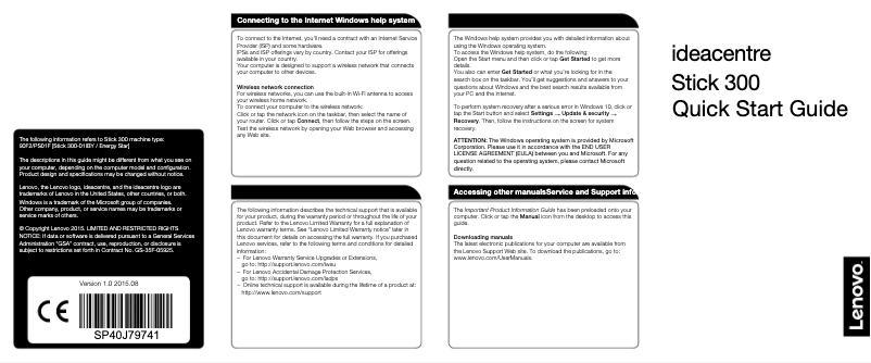 Page 1 de la notice Manuel utilisateur Lenovo IdeaCentre Stick 300