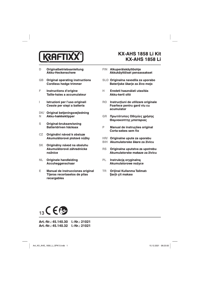 Page 1 de la notice Manuel utilisateur Kraftixx KX-AHS 1858 Li