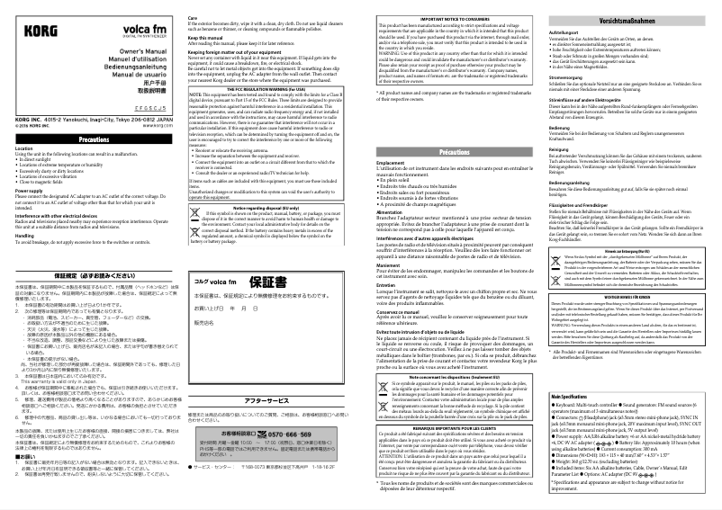 Page 1 de la notice Manuel utilisateur Korg Volca FM