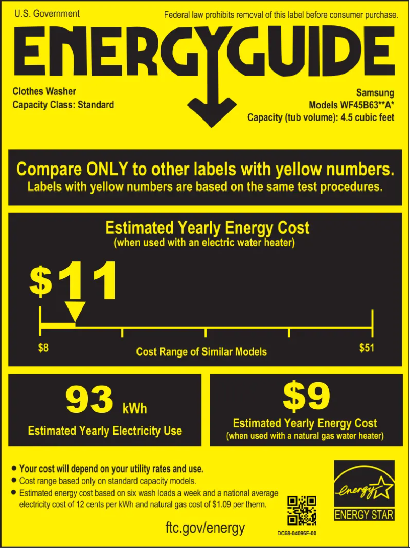 Page n°1 - Label énergétique Samsung WF45B6300AW