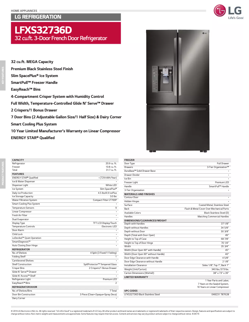 Page 1 de la notice Manuel utilisateur LG LFXS32736