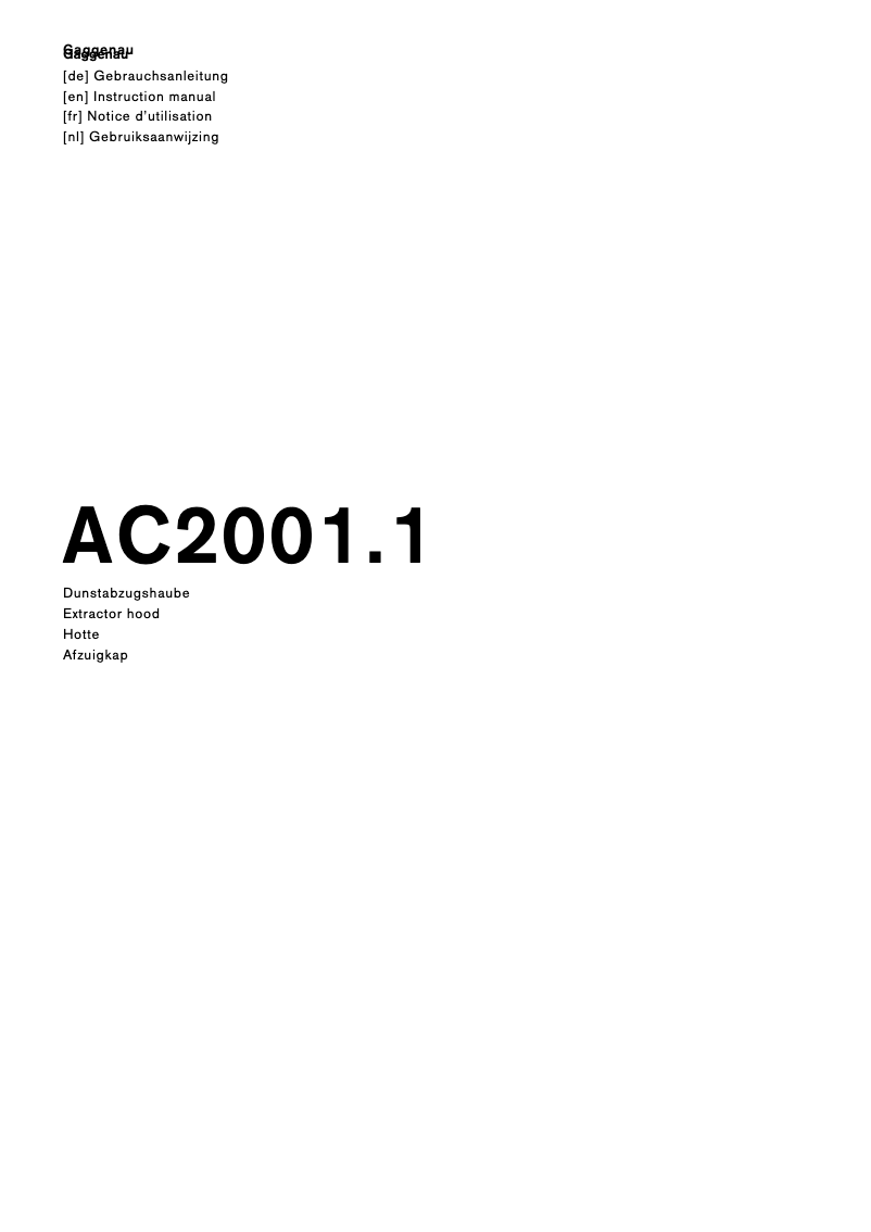 Page 1 de la notice Manuel utilisateur Gaggenau AC200161