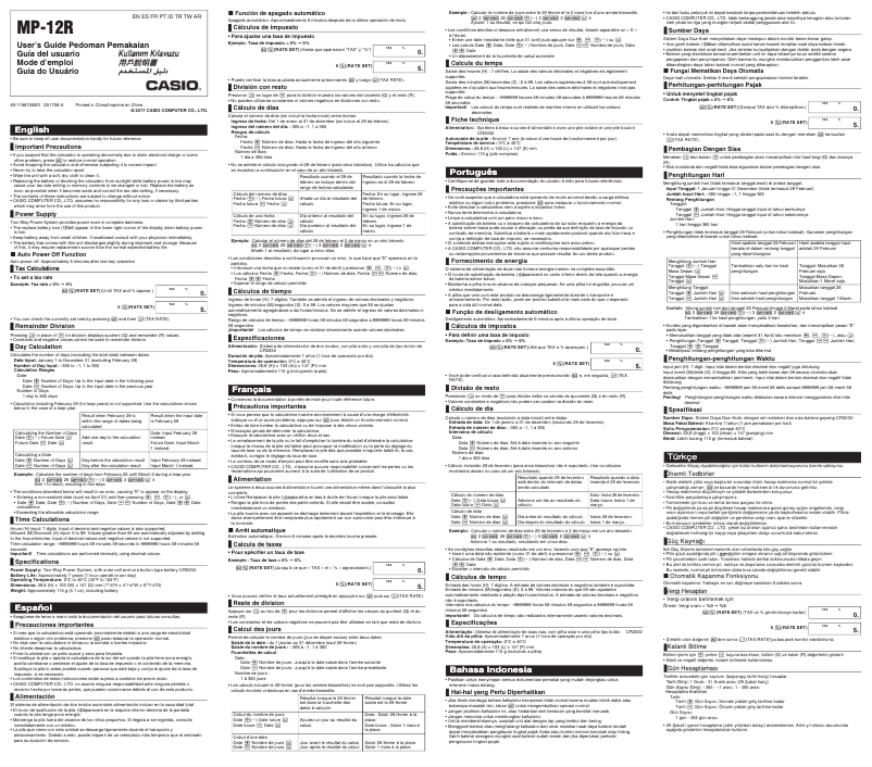 Page 1 de la notice Manuel utilisateur Casio MP-12R