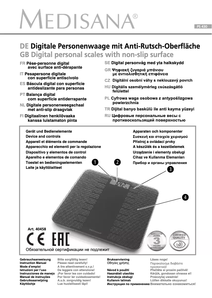 Page n°1 - Manuel utilisateur Medisana PS 430