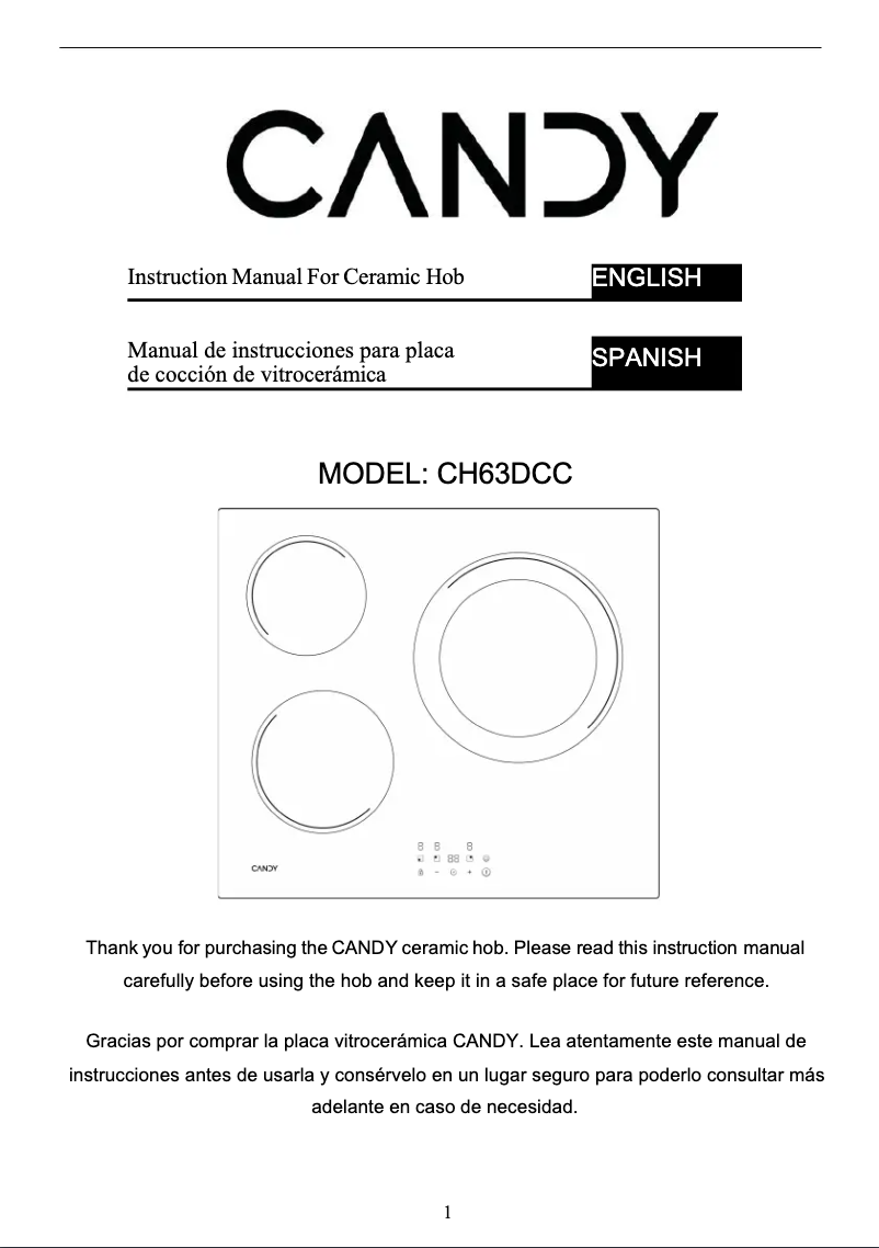 Page 1 de la notice Manuel utilisateur Candy CH63DCC