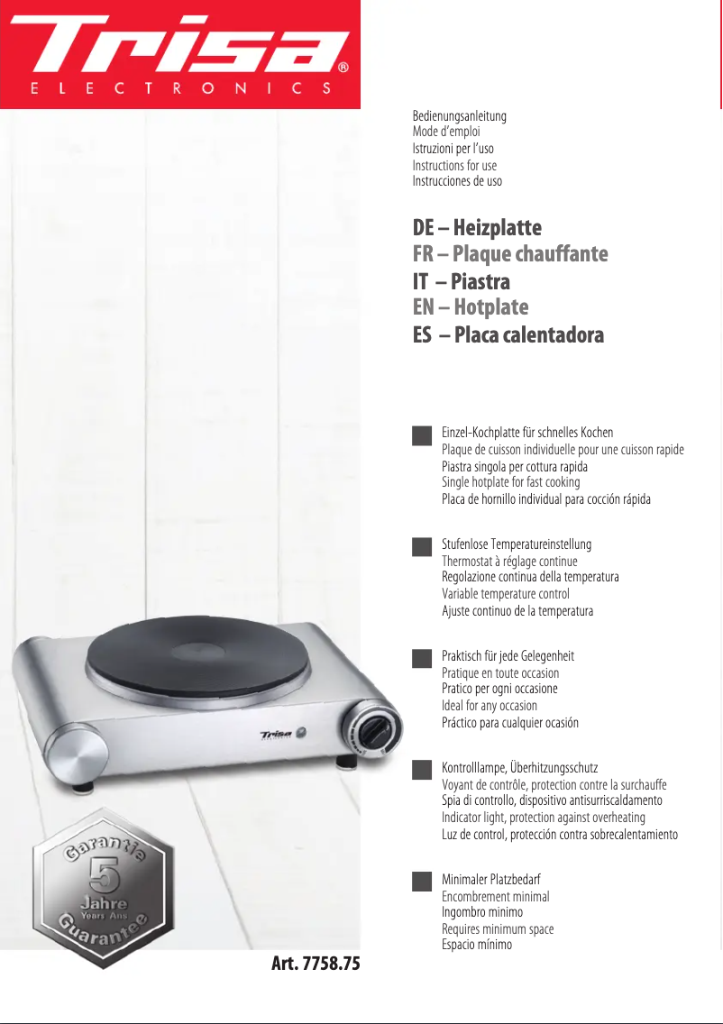 Page 1 de la notice Manuel utilisateur Trisa Just Cook 7758.75