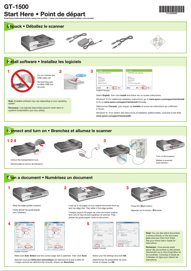 Page 1 de la notice Guide d'installation Epson WorkForce GT-1500