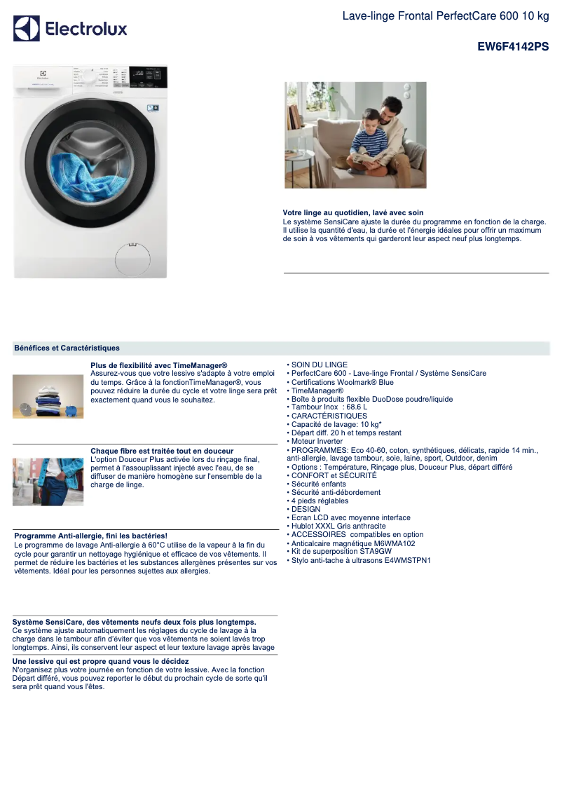 Page n°1 - Fiche technique Electrolux EW6F4142PS