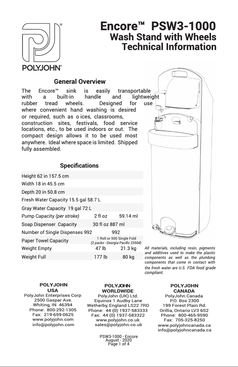 Page n°1 - Manuel utilisateur PolyJohn PSW3-1000