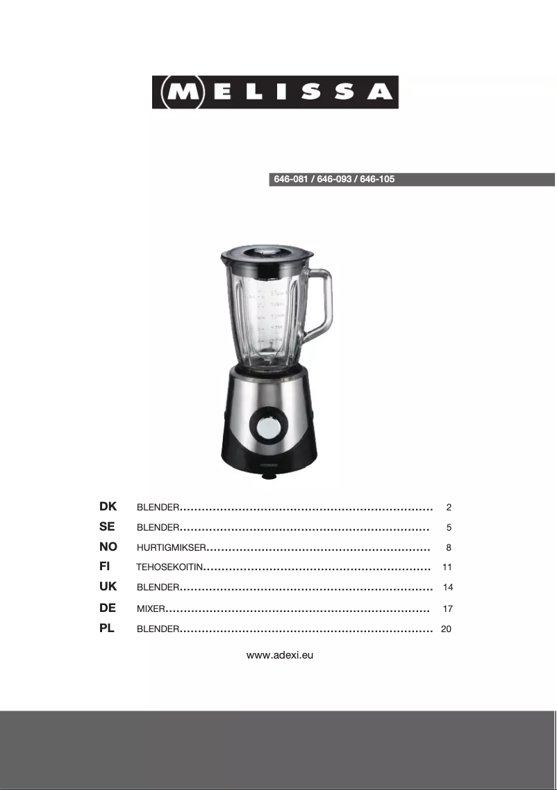 Page n°1 - Manuel utilisateur Melissa 646-081