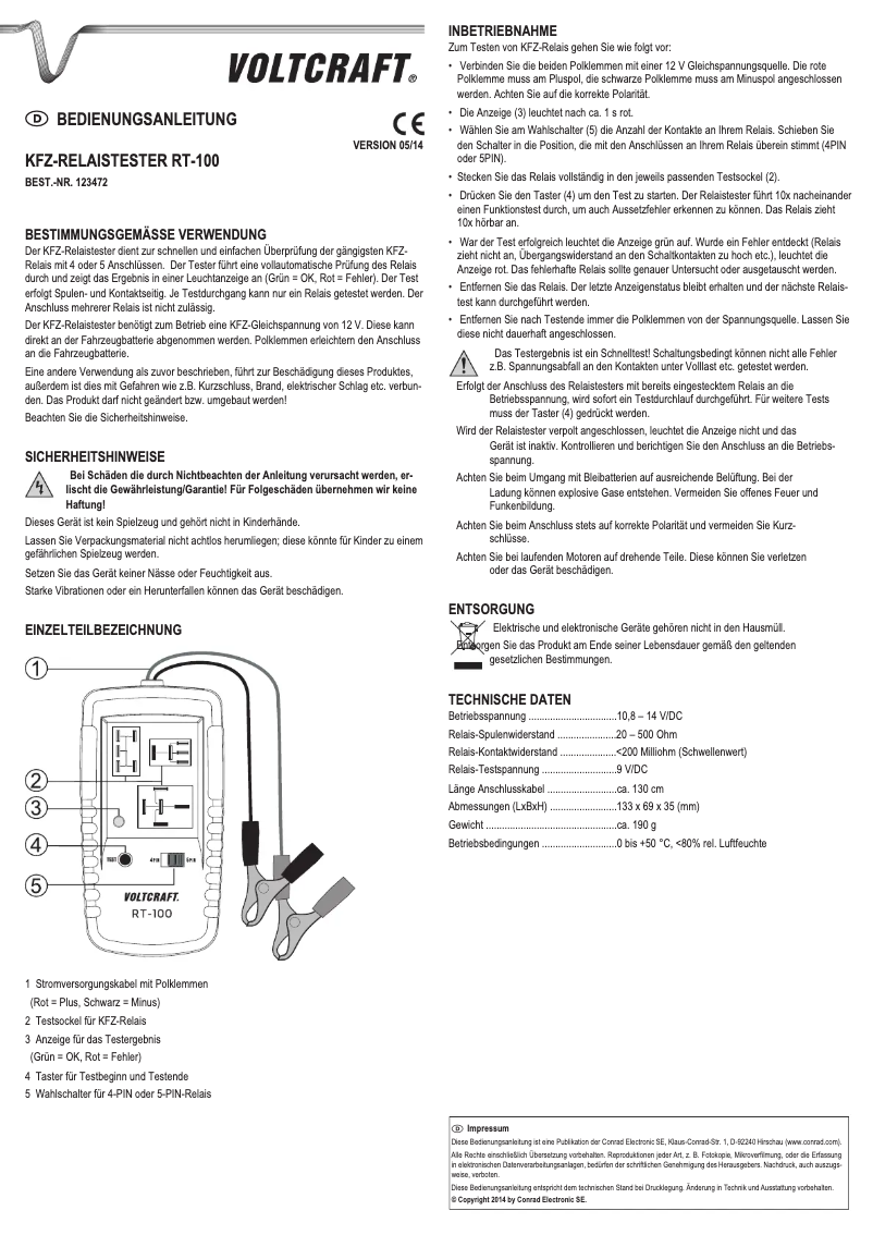 Page 1 de la notice Manuel utilisateur Voltcraft RT-100