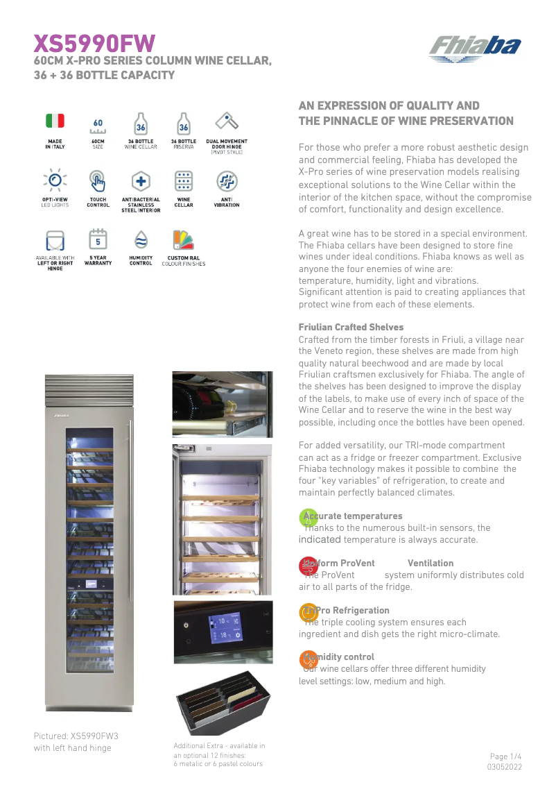Page 1 de la notice Fiche technique Fhiaba XS5990FW3A
