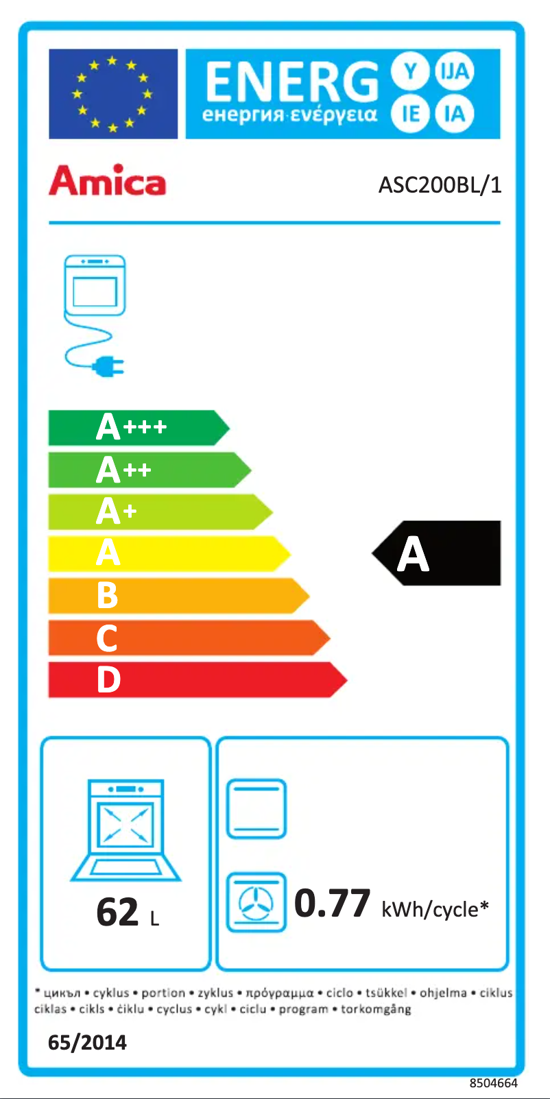 Página 1 del manual Etiqueta energética Amica ASC200BL