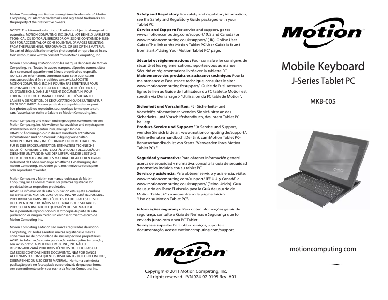 Page n°1 - Manuel utilisateur Motion Computing MKB-005