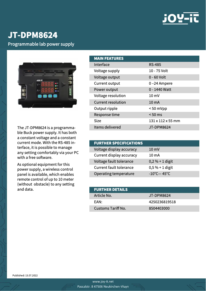Image de la première page du manuel de l'appareil JT-DPM8624