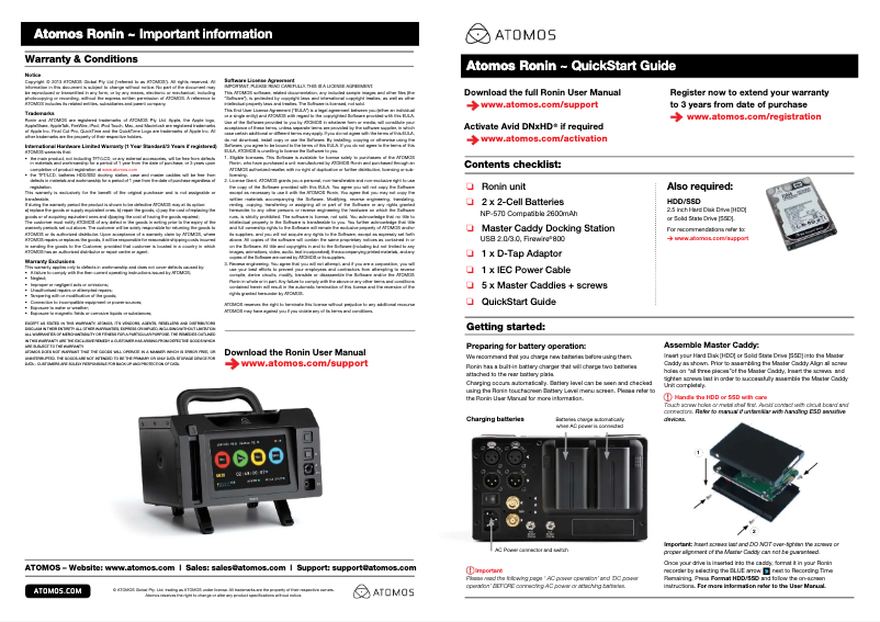 Page n°1 - Guide de démarrage rapide Atomos Ronin